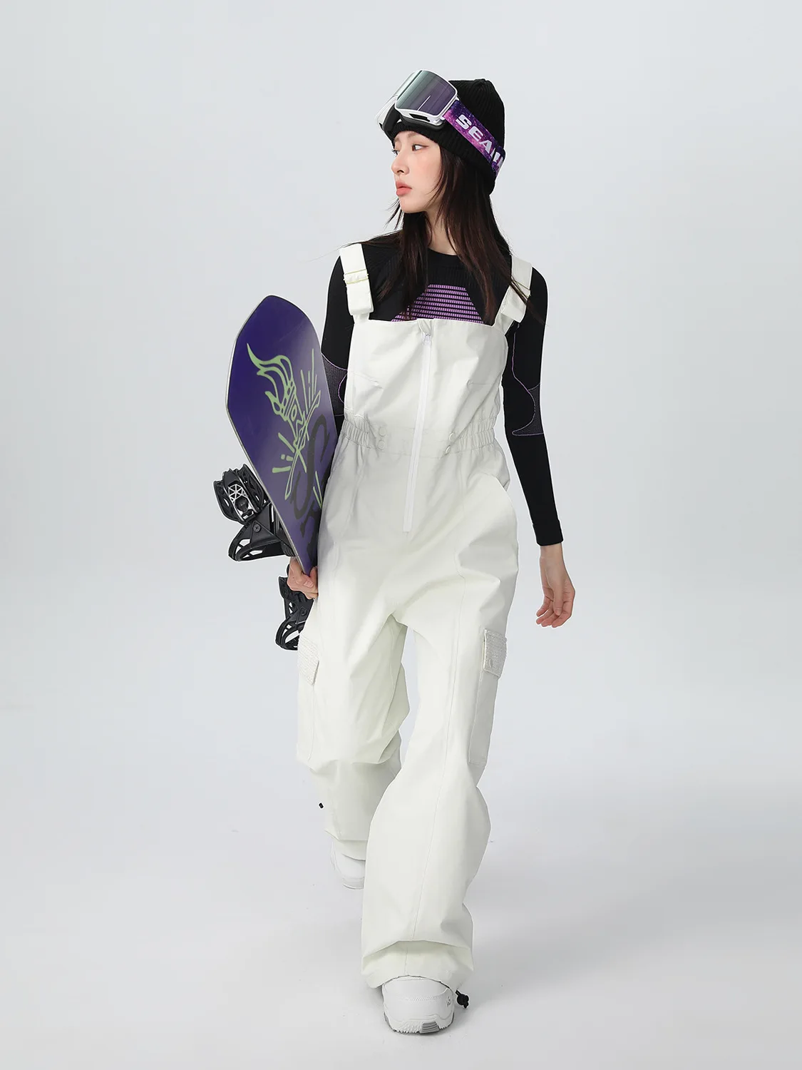 SEARIPE 2025 여성용 시크 스키 비브 세트 하이웨이스트 핏 스노우수트 방수 스노우 재킷 & 스트랩 팬츠 야외 겨울 스포츠용