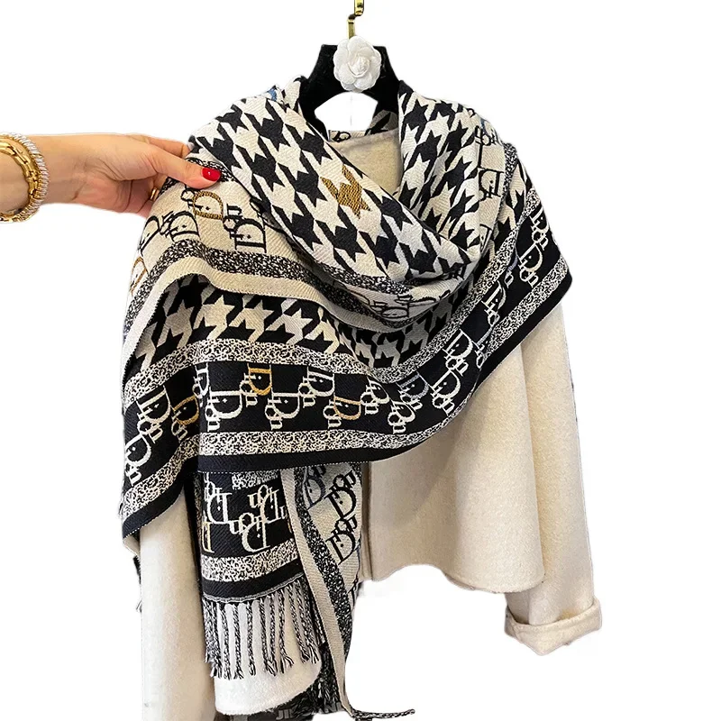 Luxury Imitation Cashmere Scarf Women Plaid Warm Pashmina Blanket Poncho Scarves Female Shawl Wraps Thick Foulard Bufanda 2024