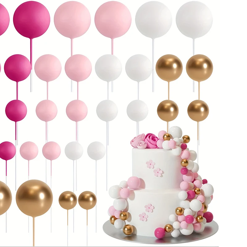 20 Teile/paket 4 cm Ball Kuchen Topper Dekorationen Mini Luftballons Kuchen Topper Sticks Gold Kugeln Kuchen Picks Kuchen Topper kugeln Kuchen Dekor – Detail 12