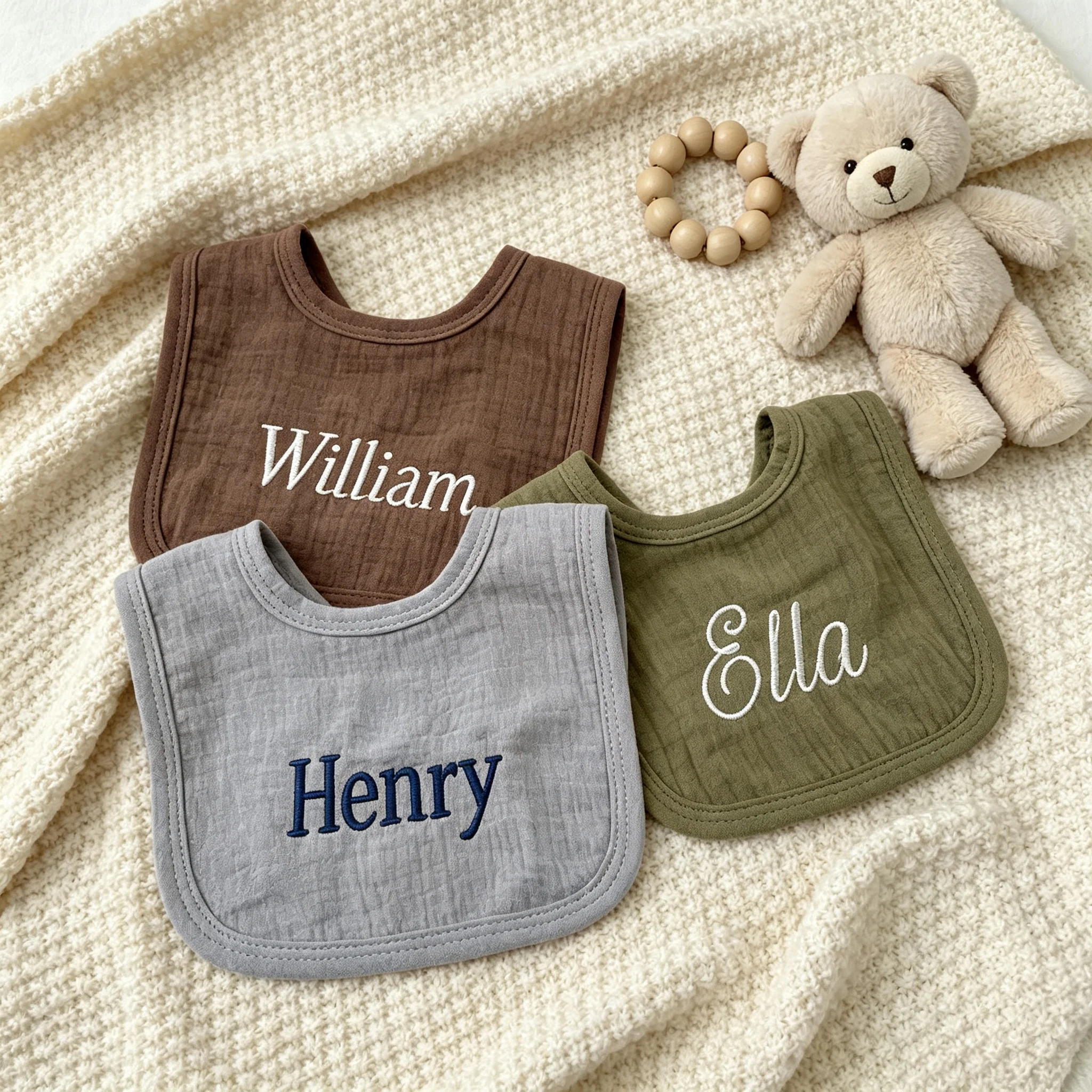 Custom Baby Bibs Personalized Name Muslin Cotton Soft Newborn Drool Bib for Boys Girls Baby Shower Gift