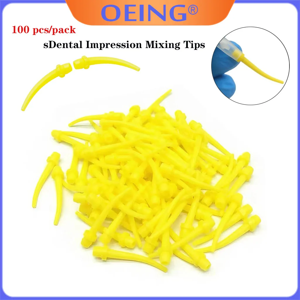 OEING 100 Pcs Dental Impression Mixing Tips Yellow Dispenser Conveying Gun Nozzles Disposable Intra Oral Syringe Odontologia Lab