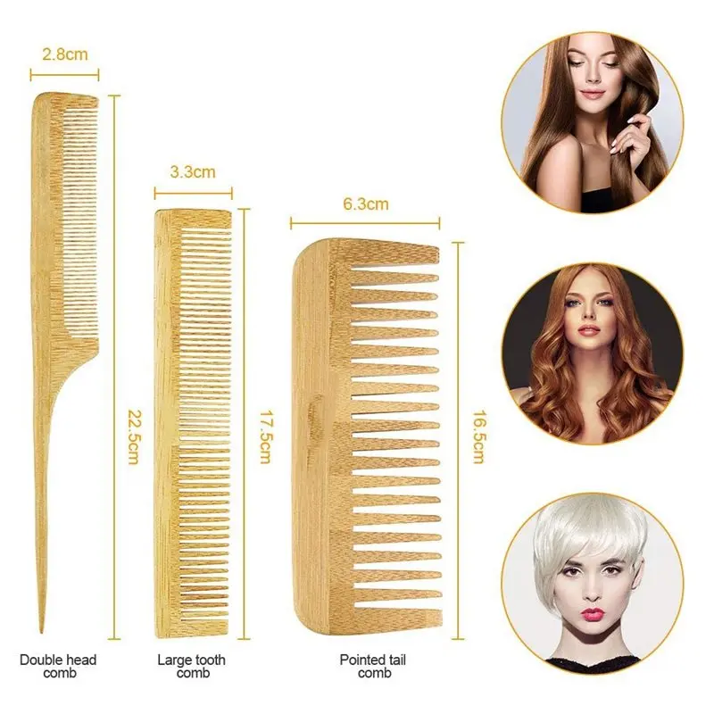 【PROMOTION】Hair Loss Massage Brush Hairbrush Comb 6PC Set Wood Comb Healthy Paddle Cushion Scalp Hair Care Healthy Bamboo Comb 6