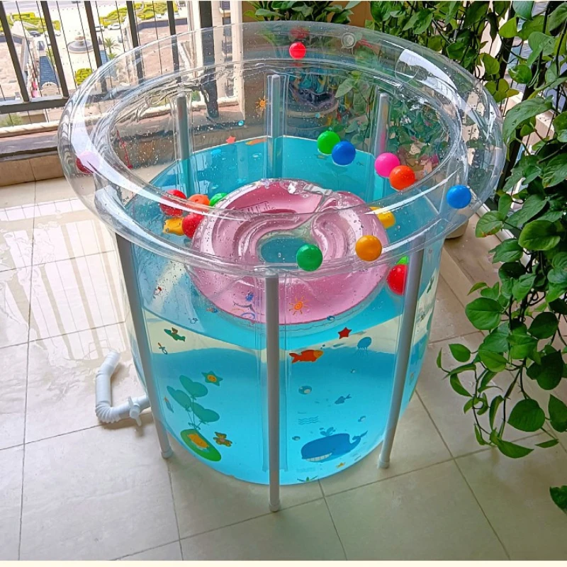 Indoor Folding Baby Swimming Pool Transparent Baby Swimm Bucket Household Inflatable Newborn Children Bathing Bucket Thickened