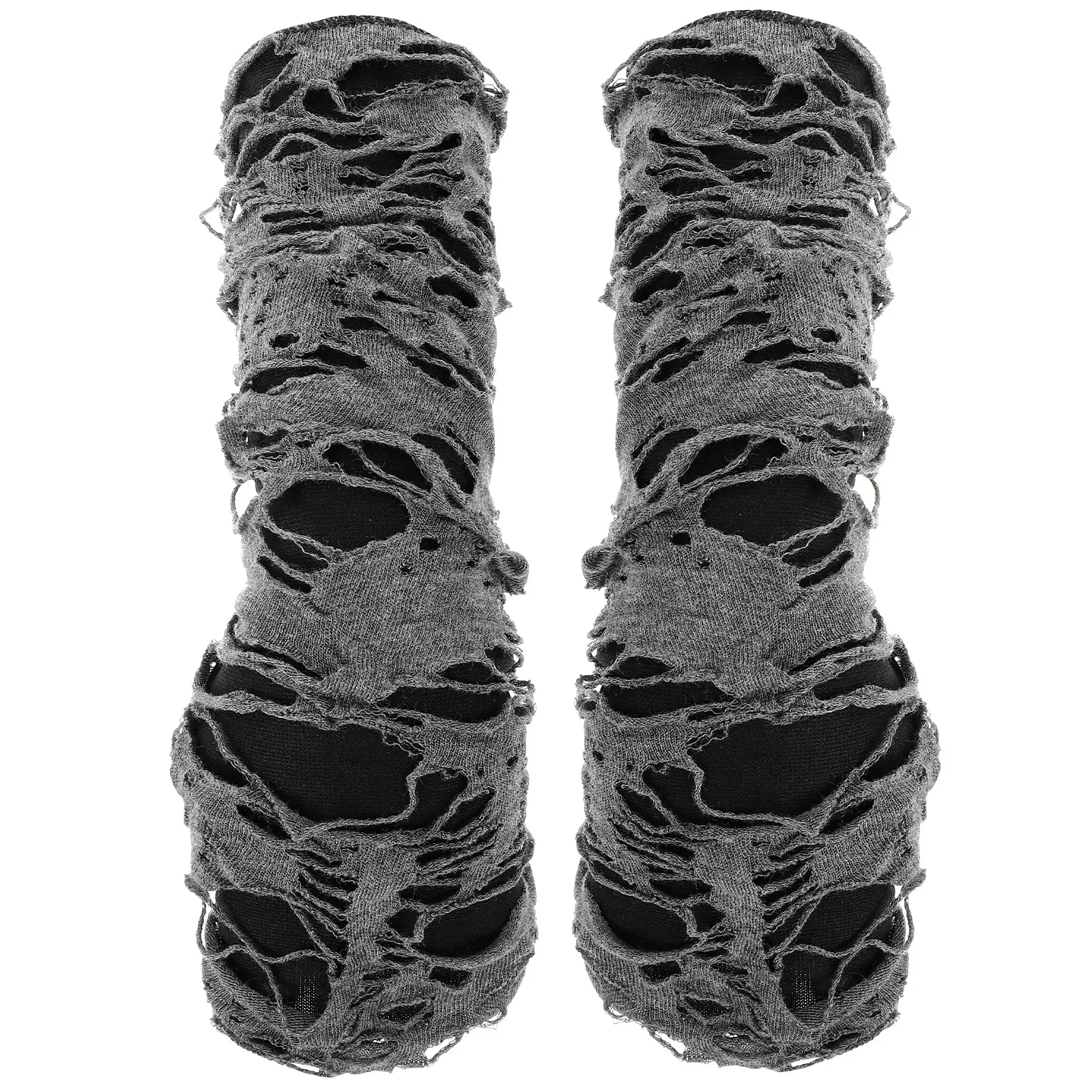 1Pair Black Grey Halloween Gloves Ragged Punk Aesthetic Polyester Cotton Soft Elastic Leaky Finger Design Flexible Costume