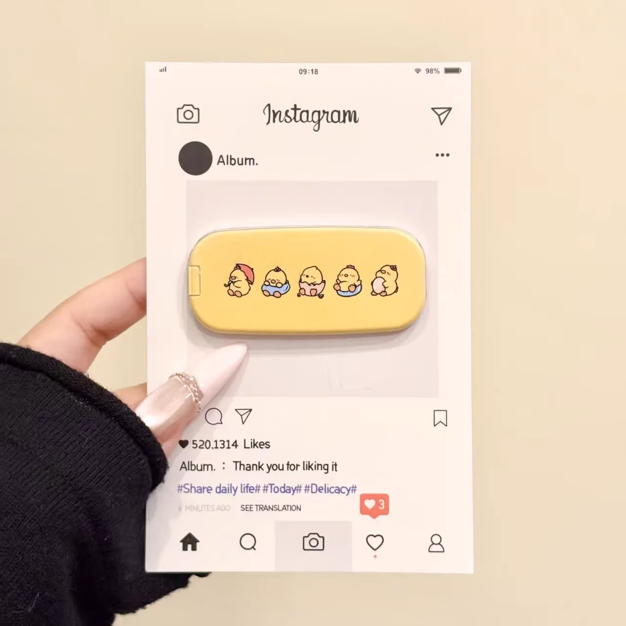 

Korean Makeup Mirror Folding Invisible Cartoon Phone Holder Cute Portable Back Sticker New Desktop Universal Adhesive Support