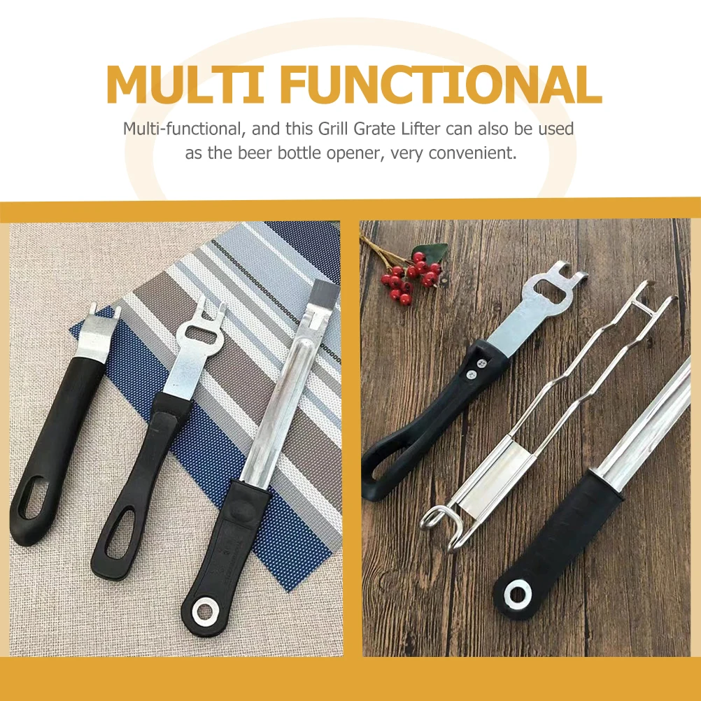 

Stainless Steel Grill Grate Lifter Bbq Grate Tool Heat Resistant Dish Gripper Baking Tray Lifter Bottle Opener Function