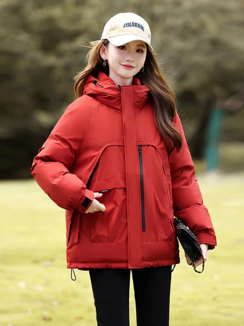 

Зимняя корейская куртка штурмовика 2025 года, мужская и женская короткая свободная куртка с капюшоном большого размера, хлопковое пальто Parker, верхняя одежда W923