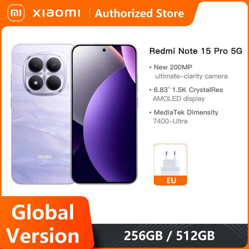 Mobile Phones Xiaomi Redmi Note 15 Pro 5G Global Version MediaTek Dimensity 7400-Ultra 6.83"AMOLED display 200MP main camera