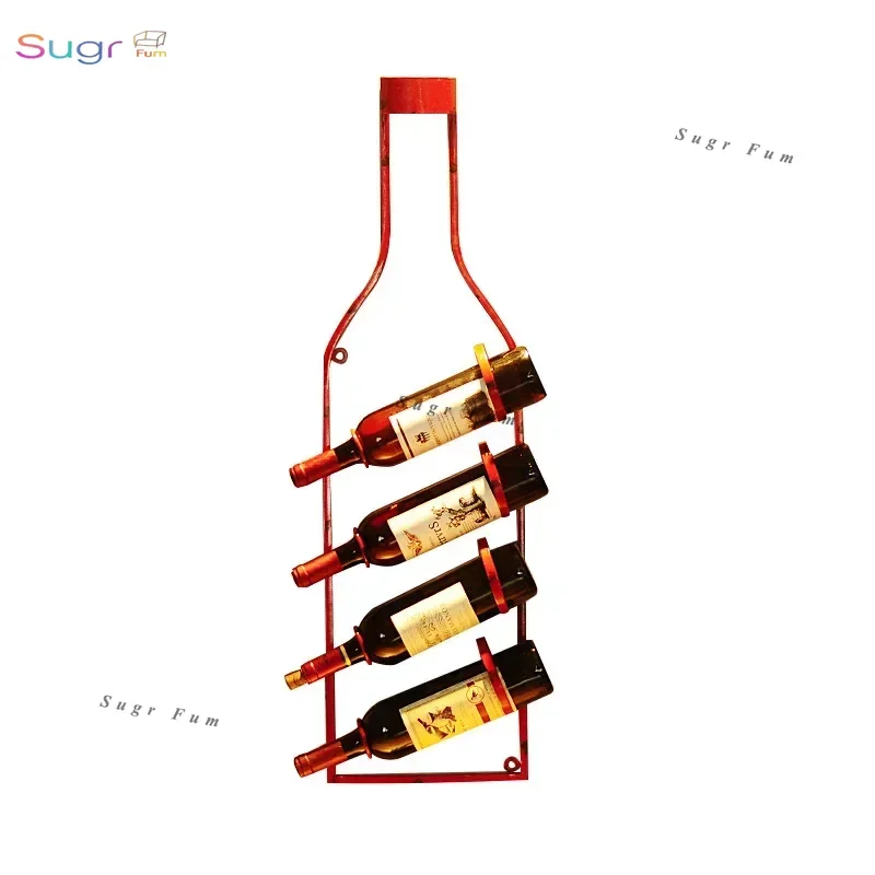 

Bar wall decoration Qingba creative personality wrought iron red wine rack pendant store background wall industrial wind wall ha