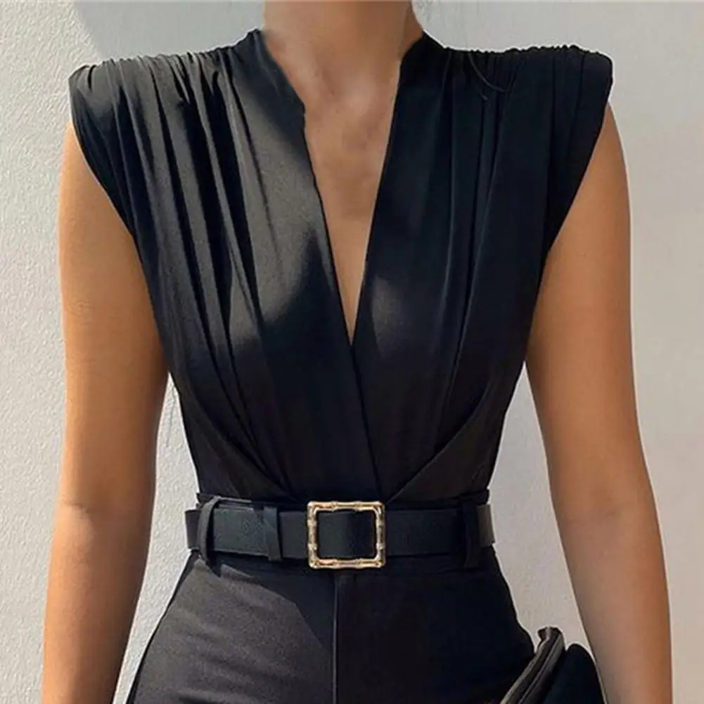 

Women Sleeveless Bodysuit Tempting Solid Color Deep V Neck Sleeveless Layered Bodysuit 1 PCS Summer Sexy Blouse Jumpsuit Rompers