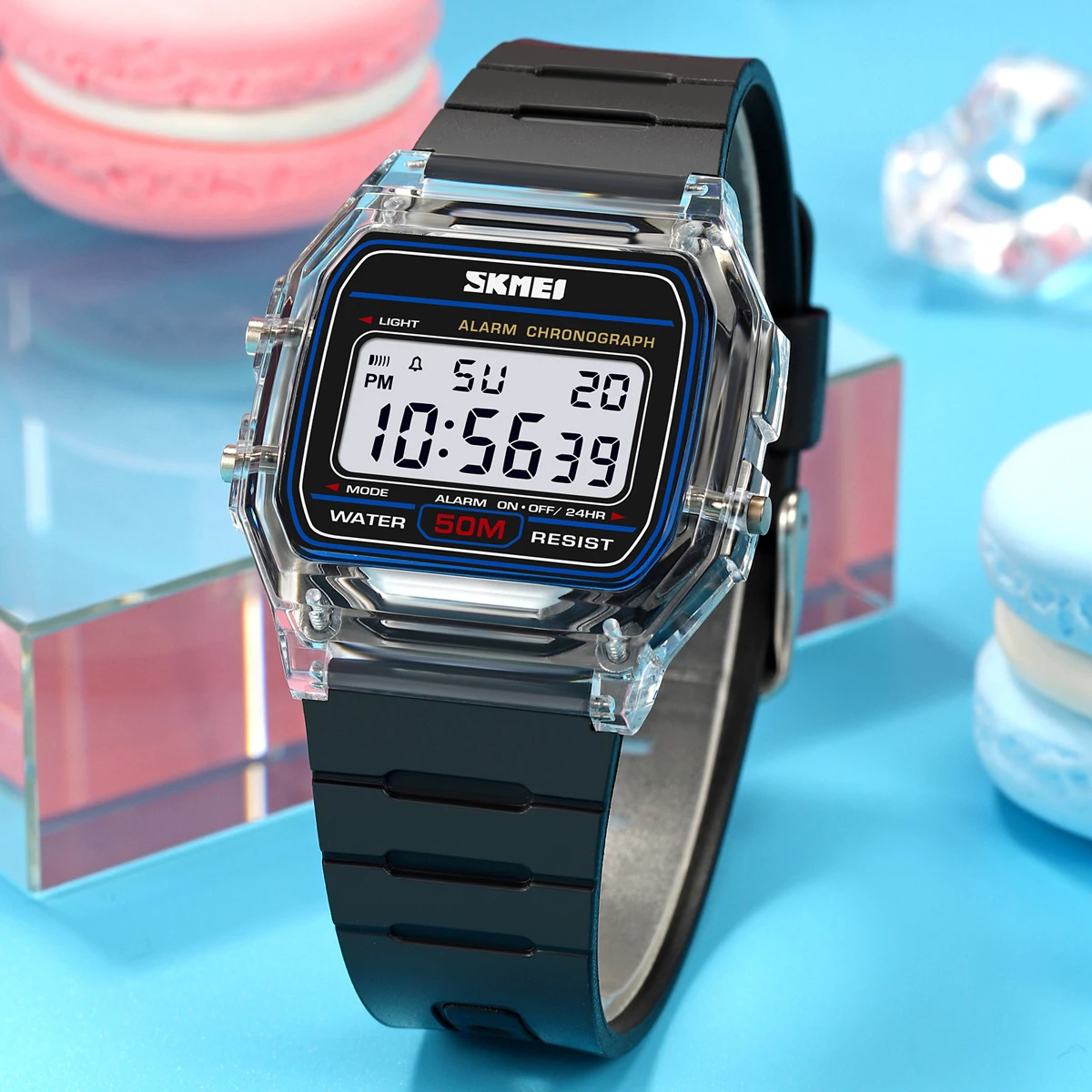 SKMEI New Fashion Youthful Vigor Digital Watches Transparent TPU Strap Wristwatch Back Light Display Stopwatch Women reloj mujer