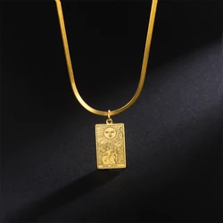 Unift Stainless Steel Tarot Card Necklace Sun Fool The Lover Pendant Chain Necklace Men Women Major Arcana Divination Jewelry