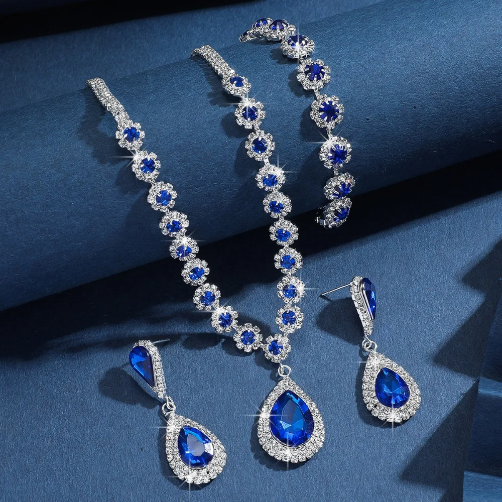 

Brida Water Drop Crystal Rhinestone Jewelry Set Diamond Bracelet Shining Tassels Earrings Exquisite Luxury Necklace Banquet