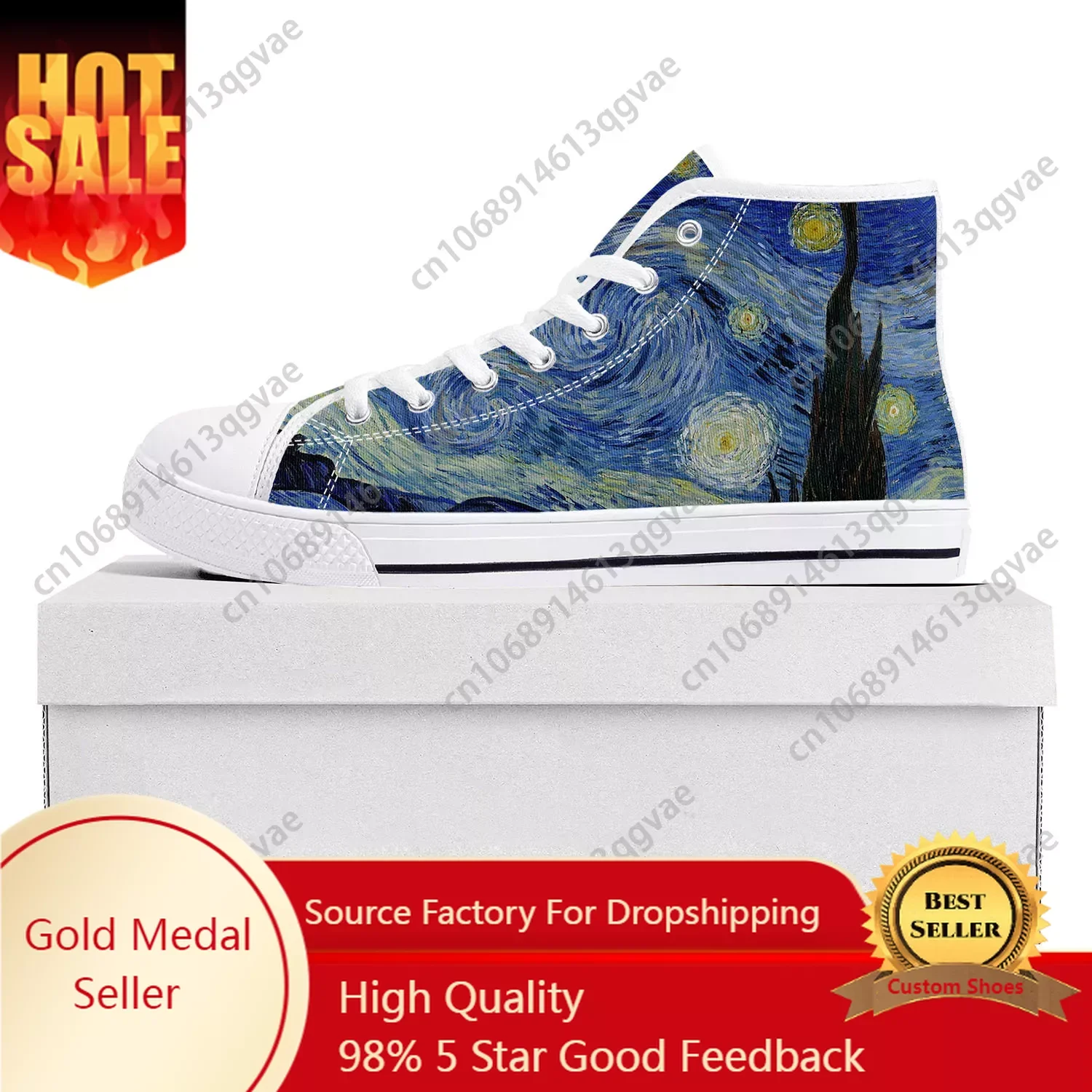 Van Gogh Oil Painting Starry Night High Top High Quality Sneakers Mens Womens Teenager Canvas Sneaker Couple Shoes Custom Shoe