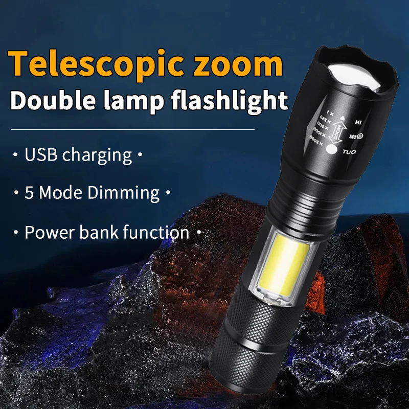 

Qingniu 408 Mini Scalable Zoom with Side Light Flashlight Charging Portable Outdoor Strong Light Long Range Flashlight