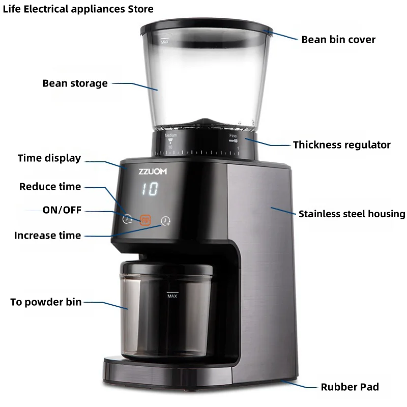 Molinillo eléctrico del grano de café Hogar máquina de molienda de harina Pequeña máquina de molienda de café en polvo Núcleo de molienda cónica de alta precisión 31 Ajuste de espesor de engranaje