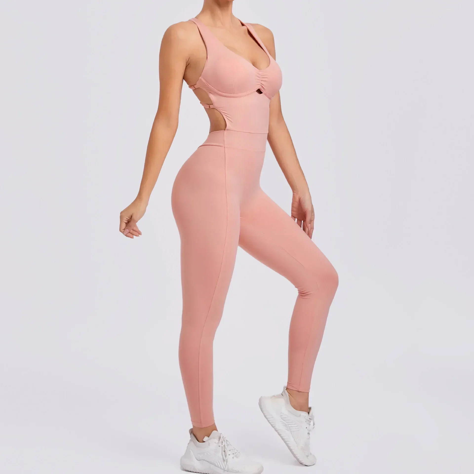 Seamless Yoga Jumpsuits Sports Fitness Hip-lifting Backless Double Adjustment Buckle Suits Workout Gym Leggings Sets for Wome