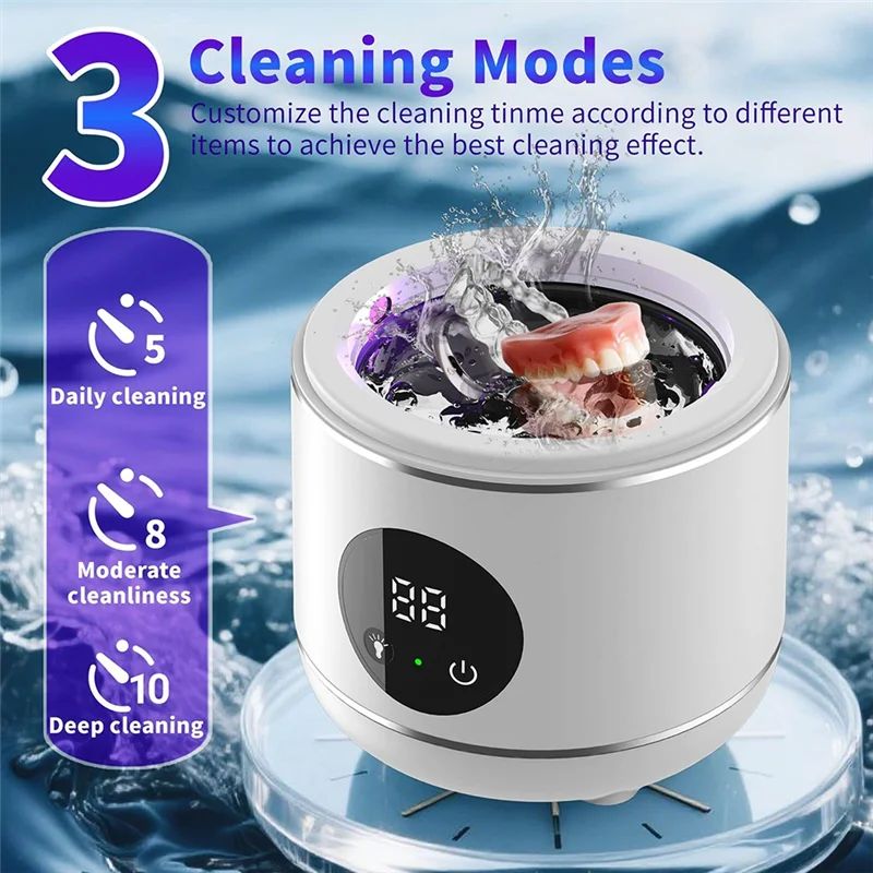B58B-Household Ultrasonic Retainer Cleaner Machine With UV Lamp For Jewelry Dentures Knives Forks EU EU Plug