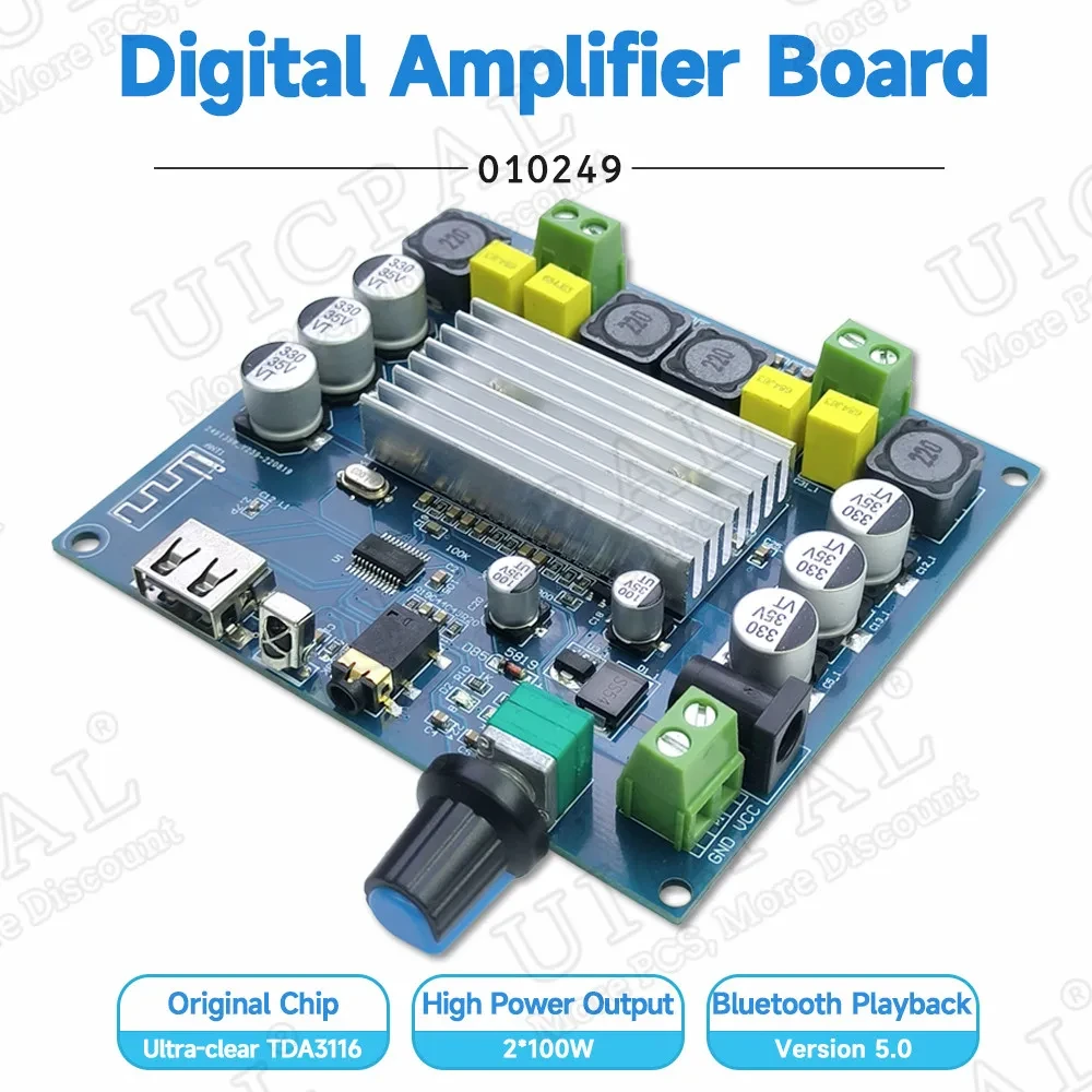 Digital Power Amplifier Board Module Bluetooth5.0 Dual Channel 2*100W High Power BT USB AUX Input DC12-24V TPA3116