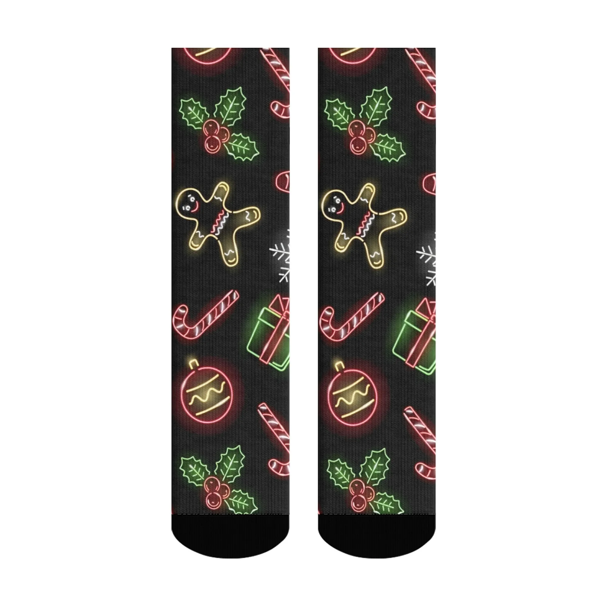 Chaussettes d'équipage imprimées à motif de noël néon, antidérapantes, respirantes, douces, confortables, parfaites pour fête, cadeau fou, Sports de plein air