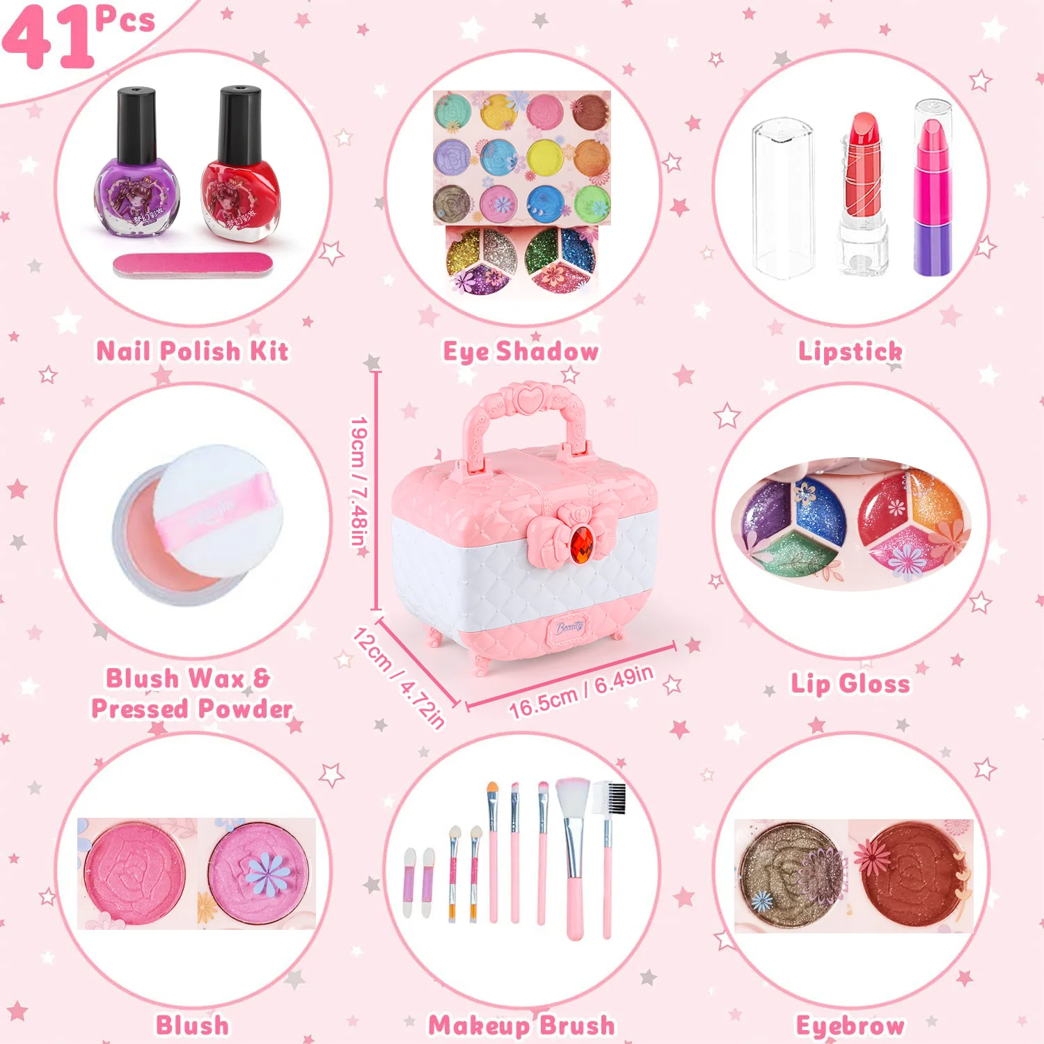 Kit de brinquedo de maquiagem infantil para meninas, conjunto de maquiagem lavável com estojo cosmético real para menina, conjunto de beleza de maquiagem para brincar de fingir