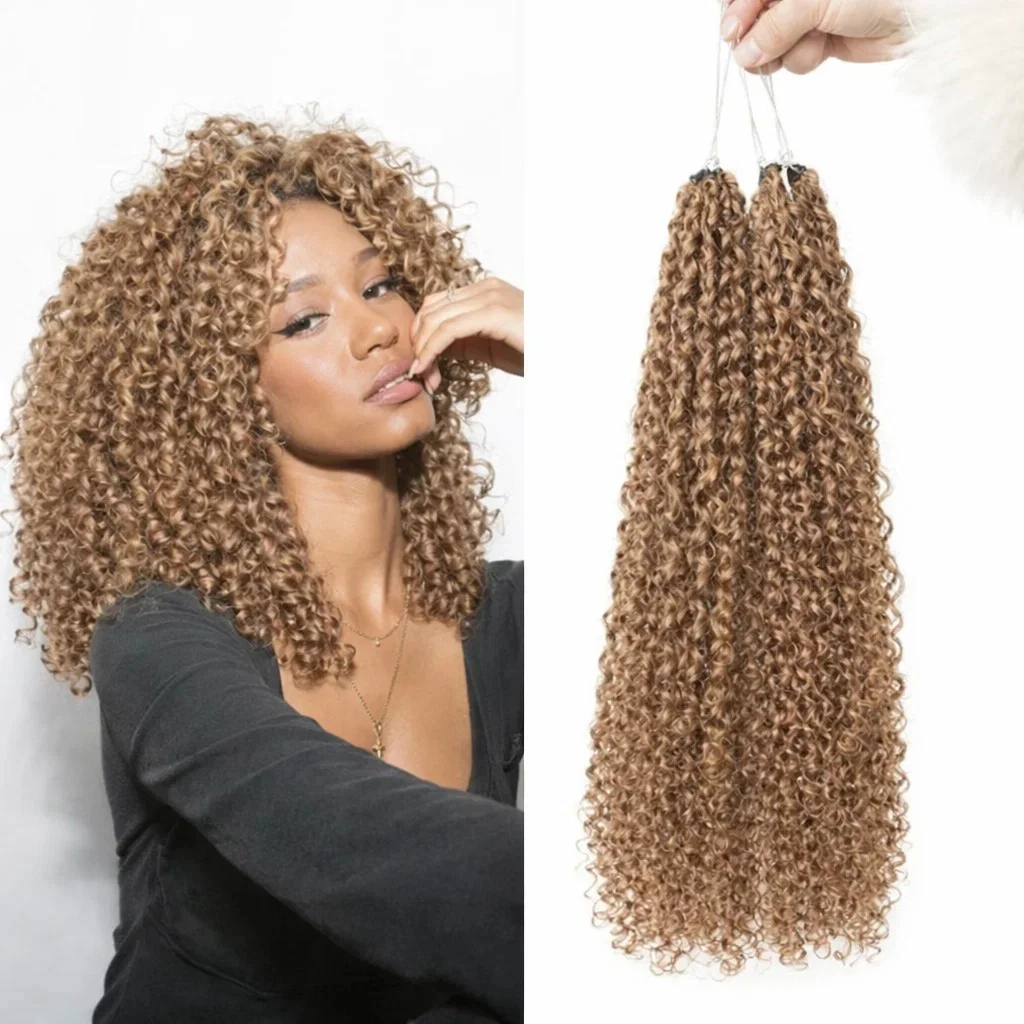 

Накладные волосы для плетения крючком: медово-русые, кудрявые, невидимые, предварительно разделенные, мелкие спирали, кудрявые перья, натуральные человеческие волосы для образа бохо