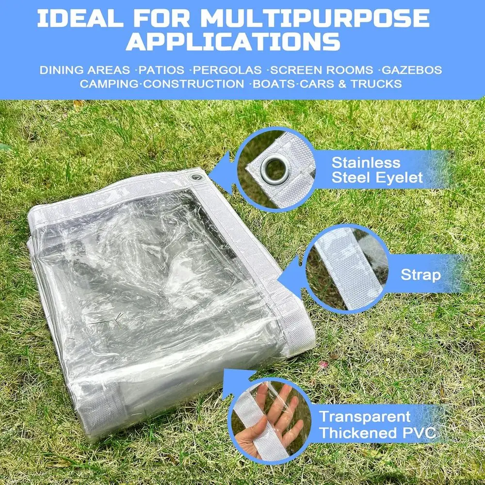 أقمشة فينيل مقاومة للماء مقاس 8 × 8 قدم شديدة التحمل مع حلقات وحواف معززة ومواد مقاومة للتمزق #3