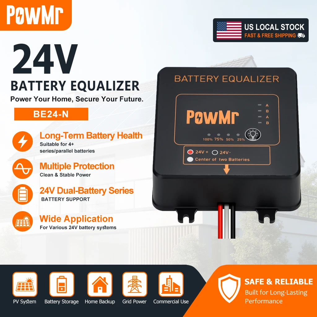 PowMr BE24 Battery Equalizer 24V Dual 12V Lead Acid Balancer Cascadable Solar RV 2PCS for 36V 3PCS for 48V US Local Stock