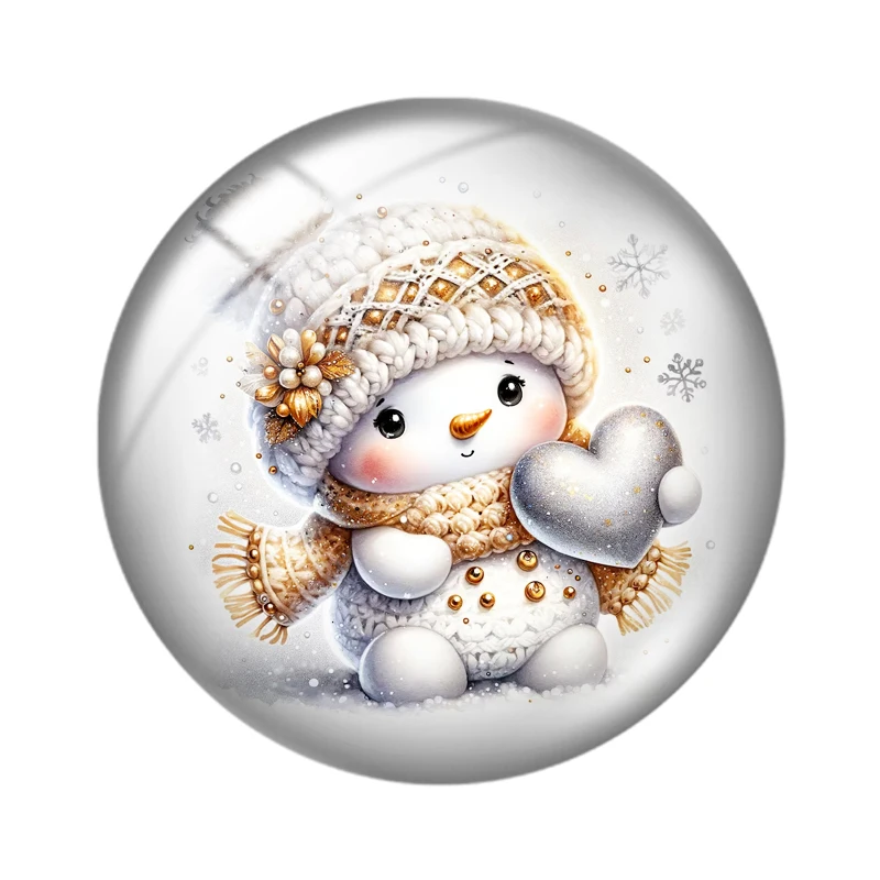 Watercolor Christmas snowman 10pcs18mm/20mm/25mm Round photo glass cabochon demo flat back Making findings