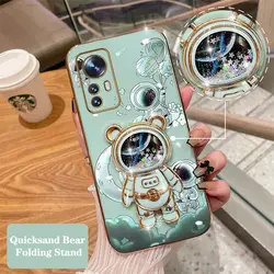 Quicksand Astronaut Plating Phone Holder Case For Xiaomi Mi 13 12S Ultra 13 Pro 11T Ultra 12 12T 11 11 Lite 10 10T 9 Pro Cover