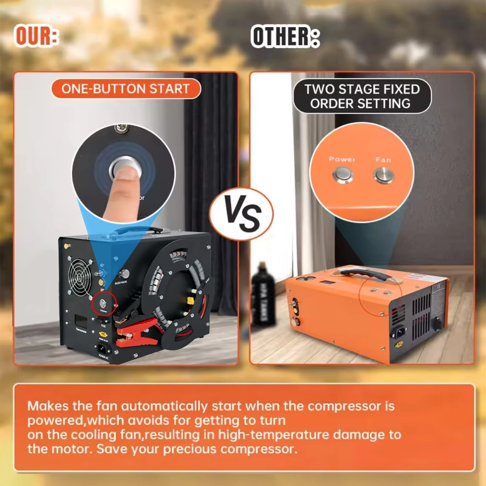 TUXING 300Bar 4500Psi PCP Air Compressor High Pressure Compressor with Built-in 12V Portable Power Adapter Fan Auto-stop TXES062