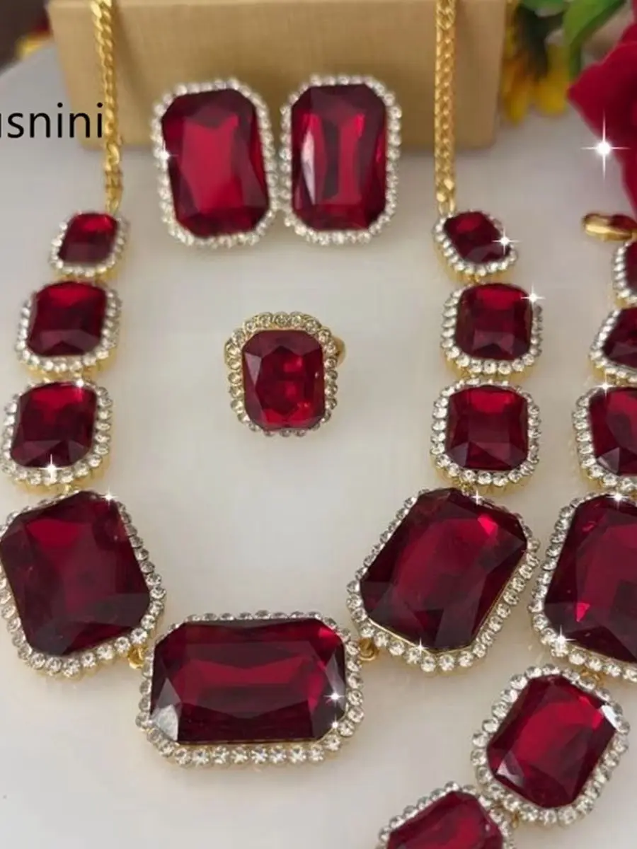 New Fashionable High-End Dubai 24K Gold Plated Necklace Earrings Rings Bracelet Romantic Wedding Party Jewelry Set for Lover 666 - view 4