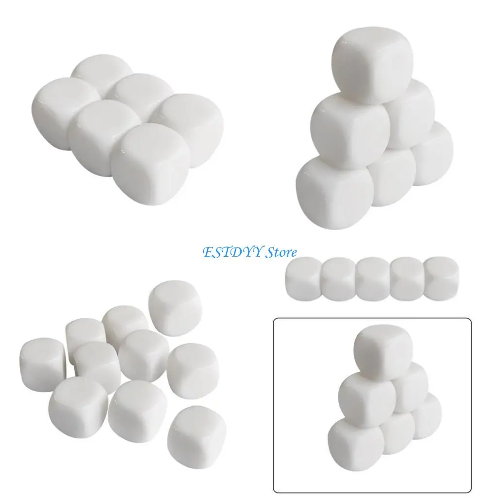 

G6DE 10Pcs Blank 16MM Acrylic Dices Six Sided Dices with Round Corners Blank White Dices Cube for Classroom Board Game