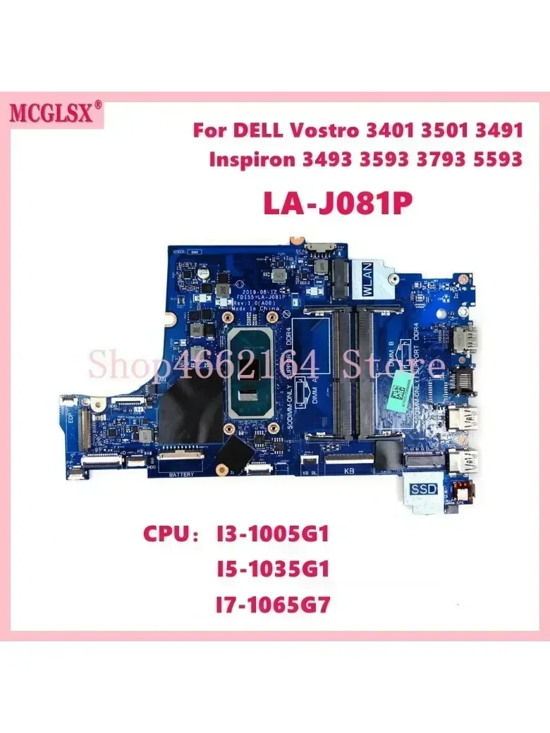 LA-J081P avec carte mère CPU i5 i7-10th Gen pour Dell Vostro 3401 3501 3491 Inspiron 3493 3593 3793 5593 carte mère d'ordinateur portable