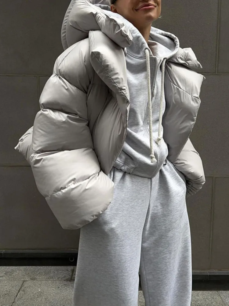 Winter Trend Persönlichkeit Straße Kurze Kapuze Baumwolle Jacke frauen Lose Beiläufige Brot Anzug Einfarbig Pendeln Baumwolle Anzug