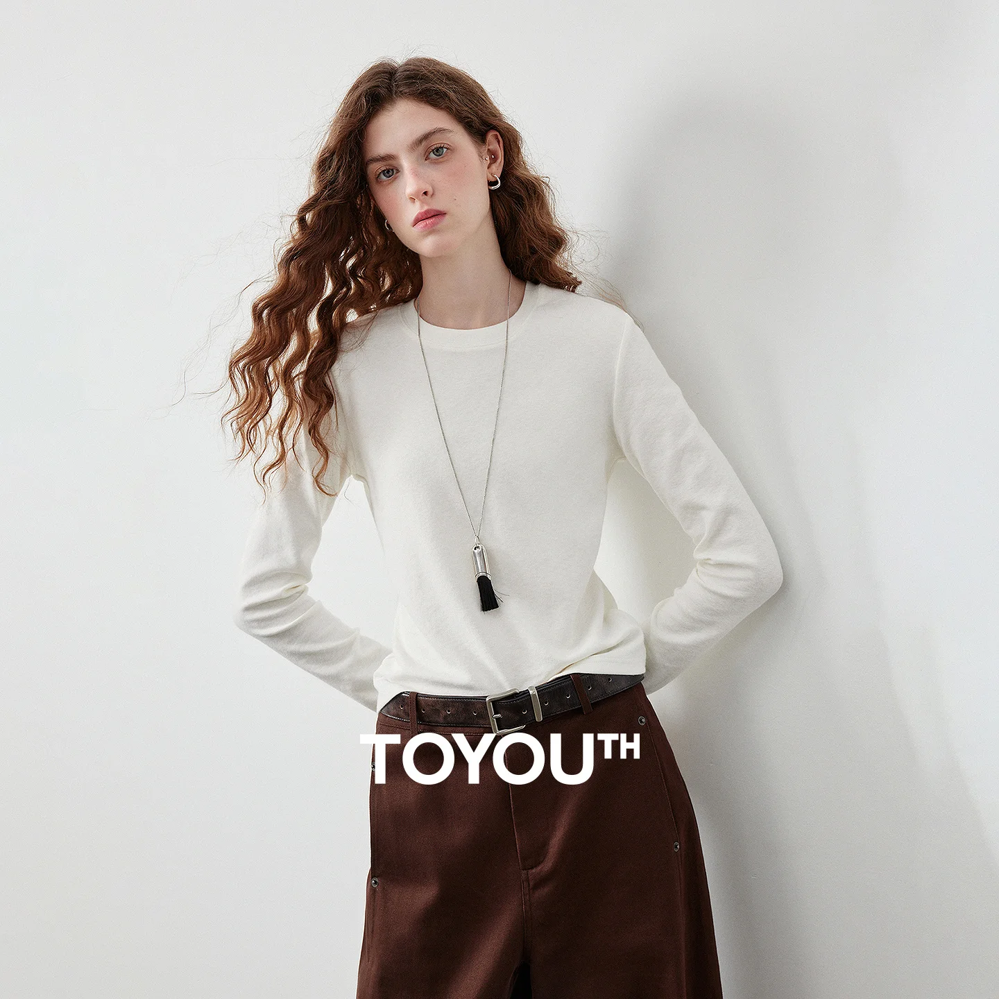 TOYOUTH Women's Slub Cotton T Shirt 2026 Fall New Arrival Mousse Soft Crew Neck Multi Color Versatile Casual Layering Top