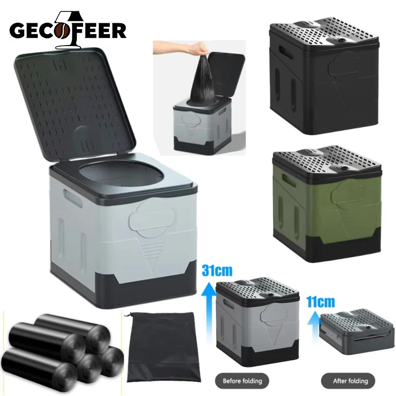 GECOFEER toilette pliante Portable réutilisable toilette extérieure forte capacité portante poubelle Tour d'urgence conduite autonome voyage