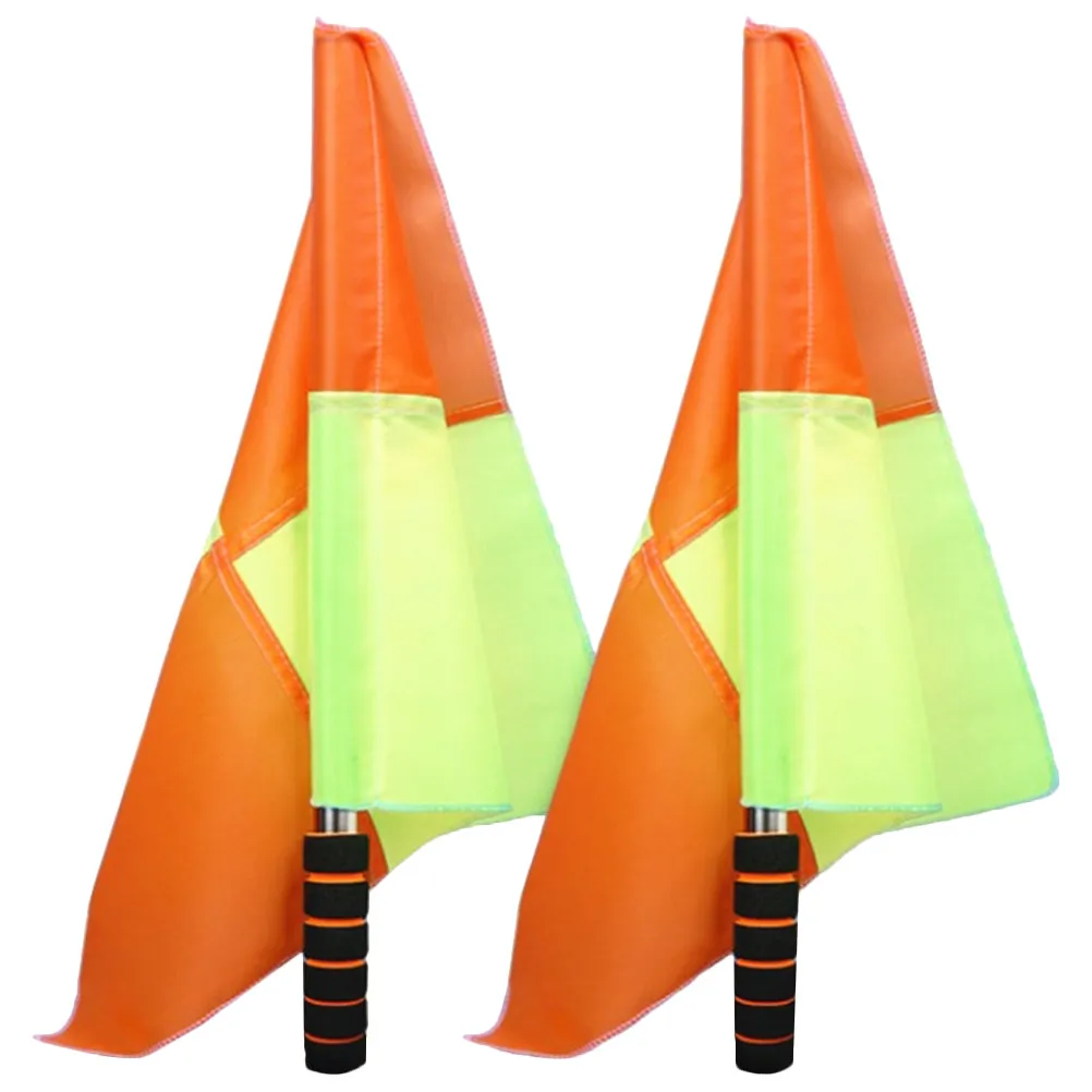 

2pcs Referee Flag Sturdy Stainless Steel Waterproof Fabric For Soccer Racing Match Handheld Signal Flags Fan Cheering Sports