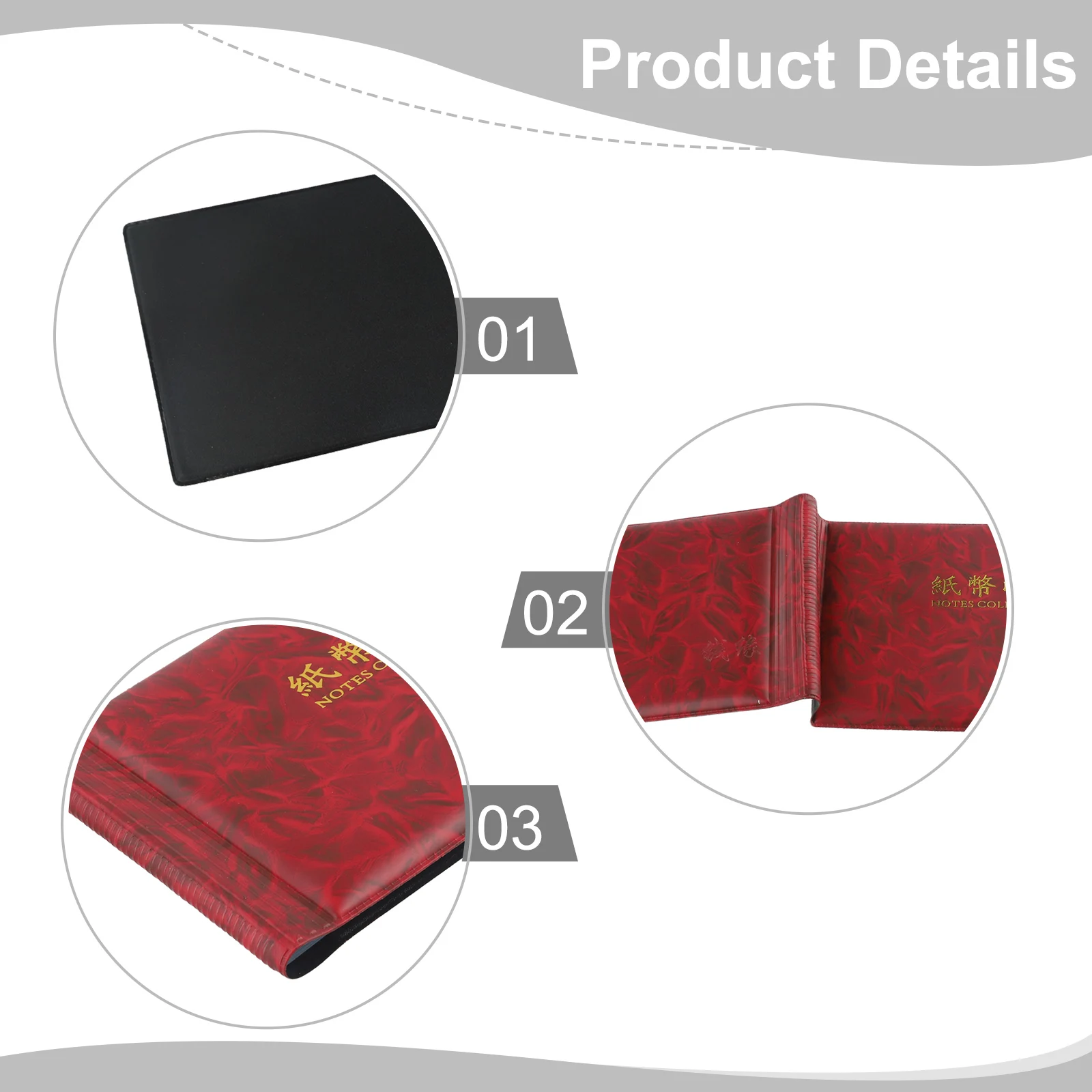 Clear Page Album for Currency Collection with 20 Slots to Hold Different Denominations Faux Leather Bound Cover for Durability