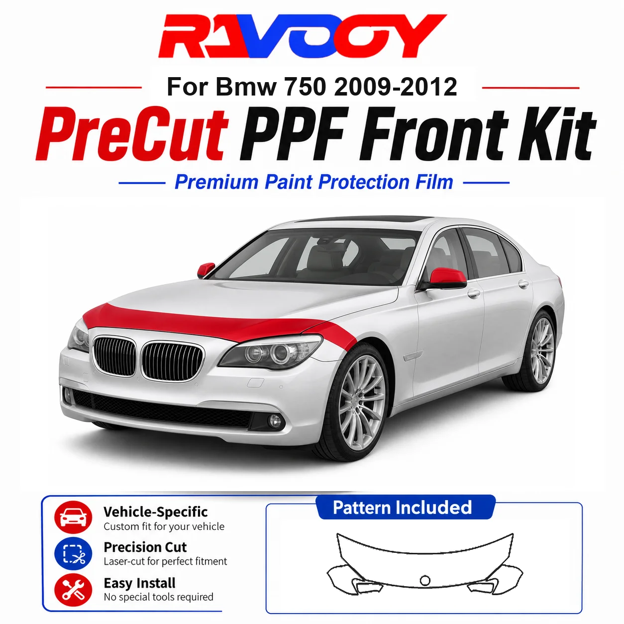 85mil-tpuプレカットppfキット-bmw-750-2009-2012用-フード、部分フェンダー＆フルミラーセット-自己修復グロスクリアブラフィルム