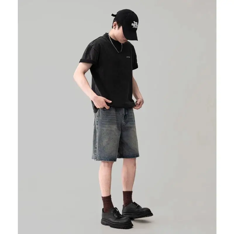 디자이너 의류 바지 남성 트렌드 레트로 데님 반바지 남성 여름 2025 신상 루즈핏 캐주얼 5부 워싱 팬츠 보이프렌드 진