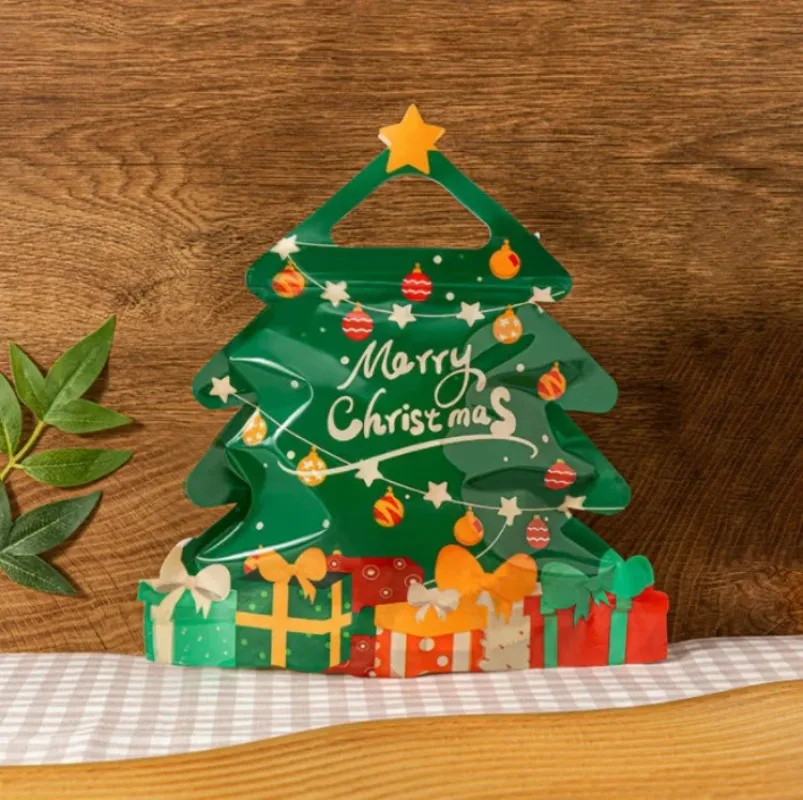 

10/50PCS Christmas Themed Zipper Bags - Floral &Reindeer Plastic Pouches for Candy,Snack Storage,Gift Packaging and Party Favors