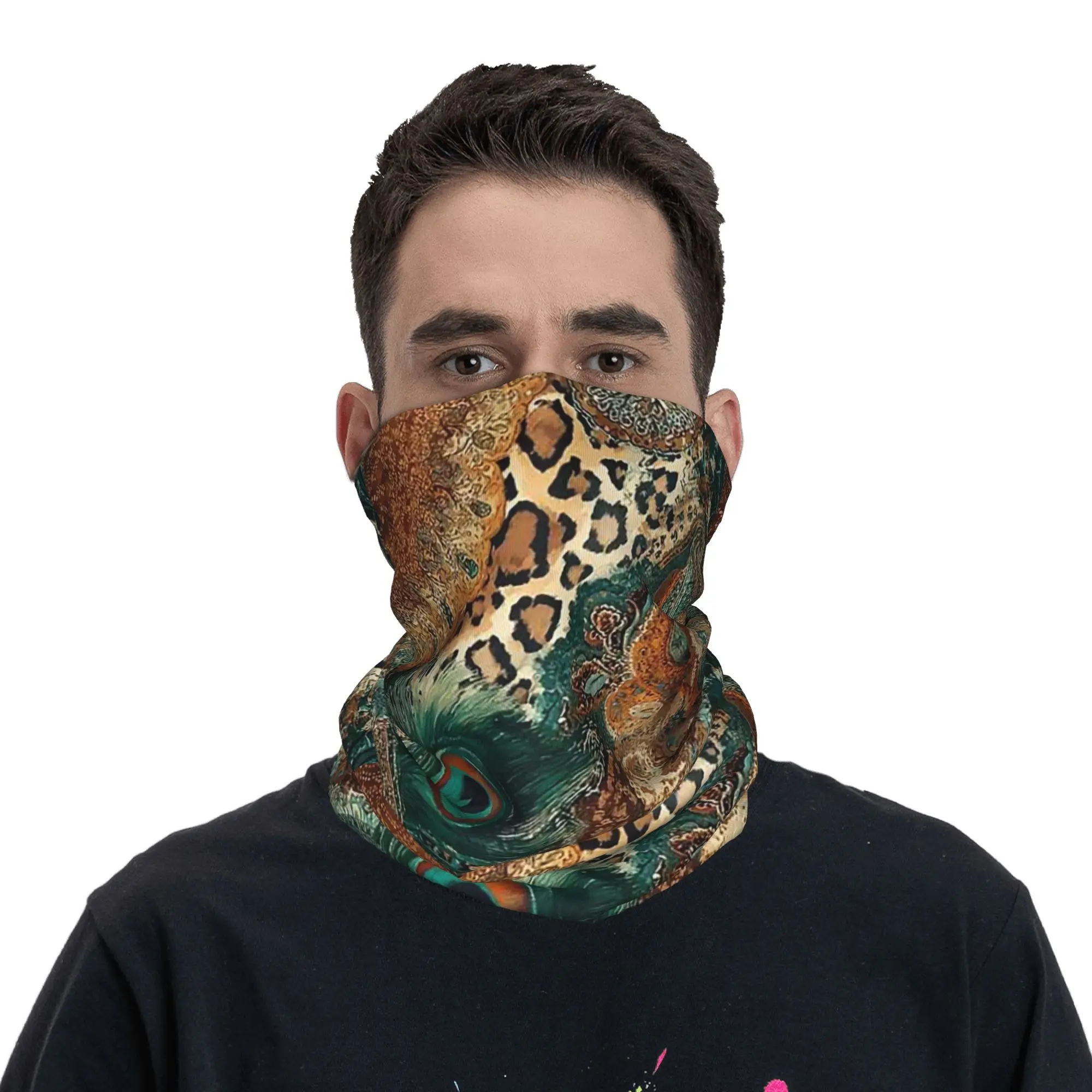 Peacock Feathers Leopard Print And Paisley Patterns Bandana Neck Cover Printed Mask Scarf Multi-use Headwear Cycling Unisex