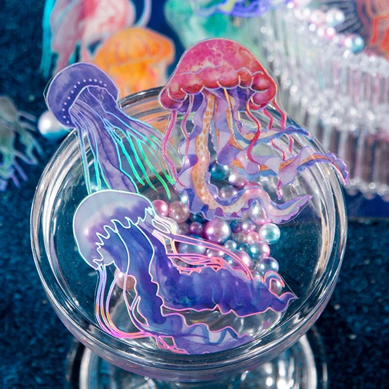 Mr. Paper Printed PET Waterproof Stickers Colorful Jellyfish Themed Marine Creatures DIY Decoration Collage Decorative Materials