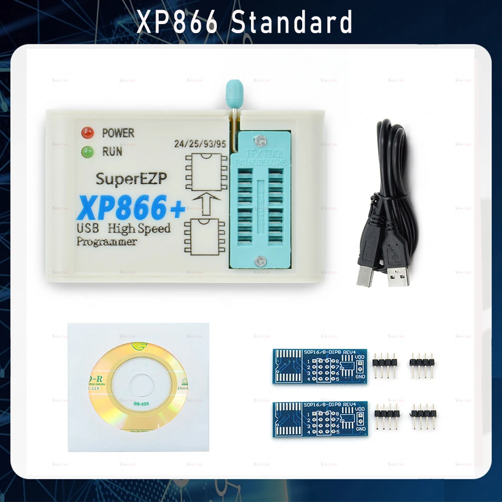 Original XP866 USB SPI Programmer+ 2 Standard Adapters Sop8/16 Support 24 25 93 95 EEPROM Flash Bios Minipro Laptop Programming