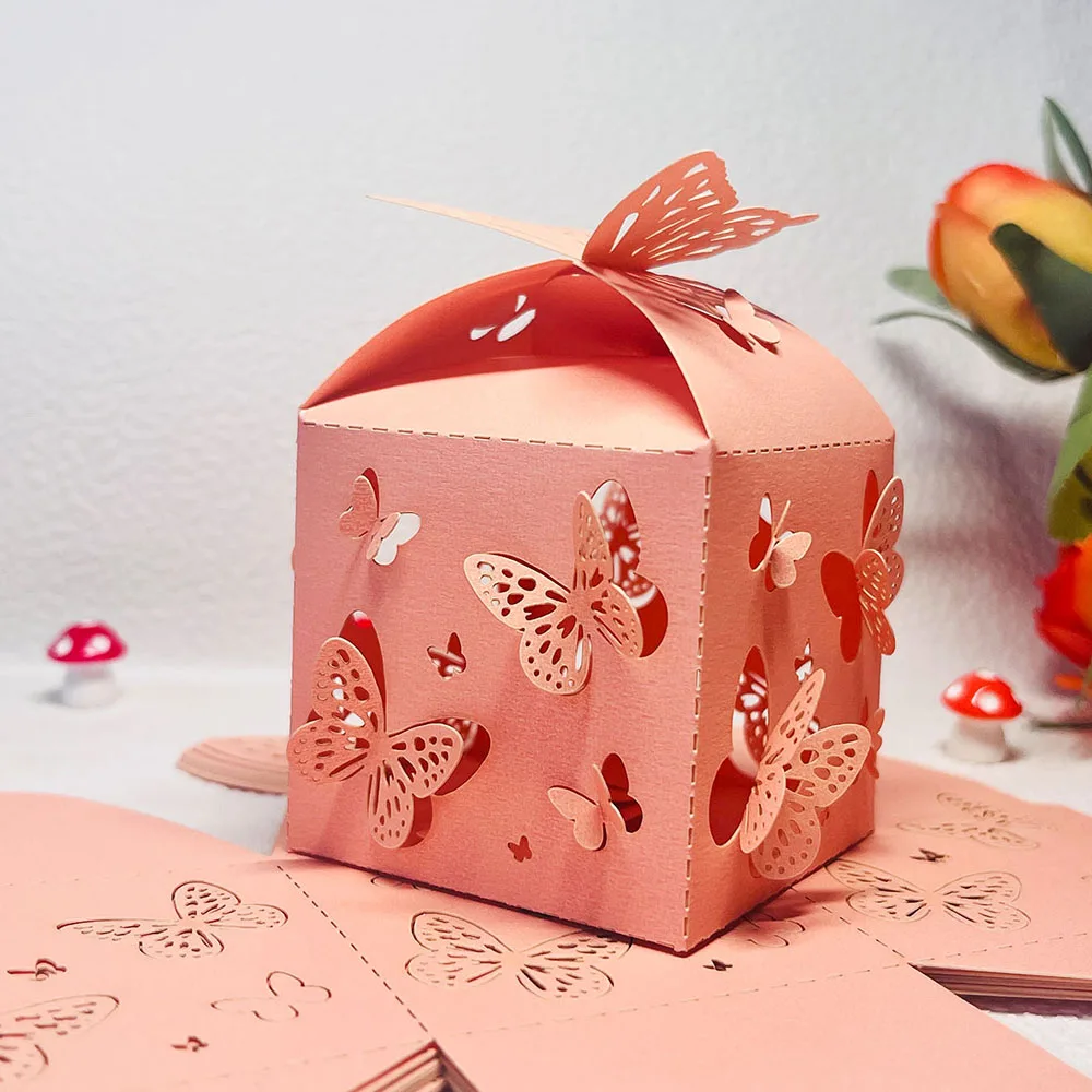 Cajas de dulces de mariposa de 0/50 Uds., cajas de papel para embalaje de regalos, decoraciones para fiesta de cumpleaños, recuerdos para fiesta de bienvenida de bebé y boda para invitados