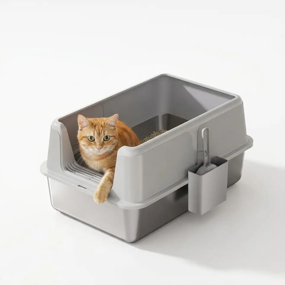 Stainless Steel Cat Litter Box with Anti-Tracking Features