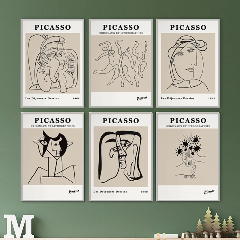 

Figures Picasso Retro Abstract Line Art Wall Minimalist Print Vintage Poster Canvas Painting Living Room Decorative Picture Home
