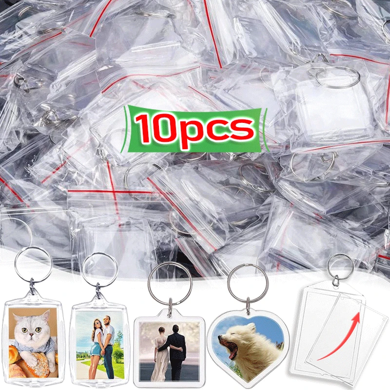 1/10Pcs Blank Acrylic Picture Keychain DIY Clear Insert Photo Split Key Ring Frame Key Chains Couple Anniversary Graduation Gift