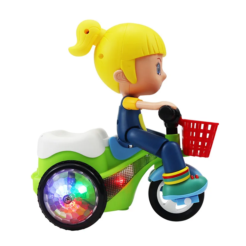 Electronic Tricycle with LED Colorful Lights Music Electric Stunt Car 360° Rotation Universal Toy for 3-6 Years Child Gift